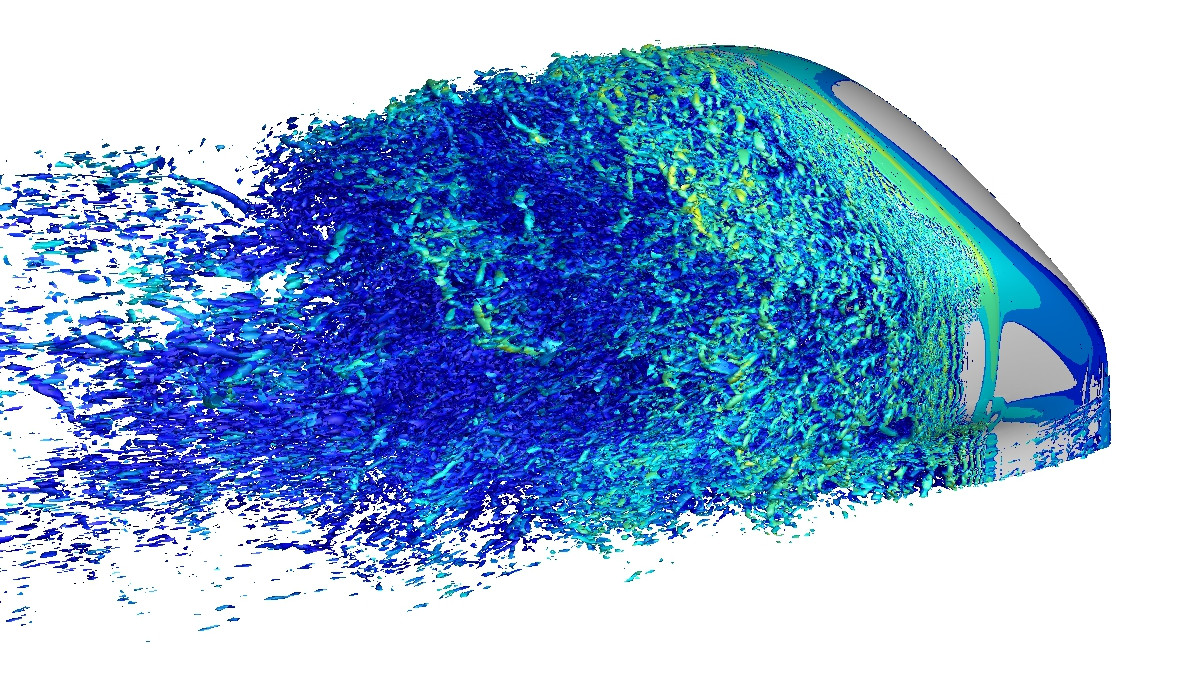 Ergebnisbild einer Aeroakustiksimulation eines Außenspiegels
